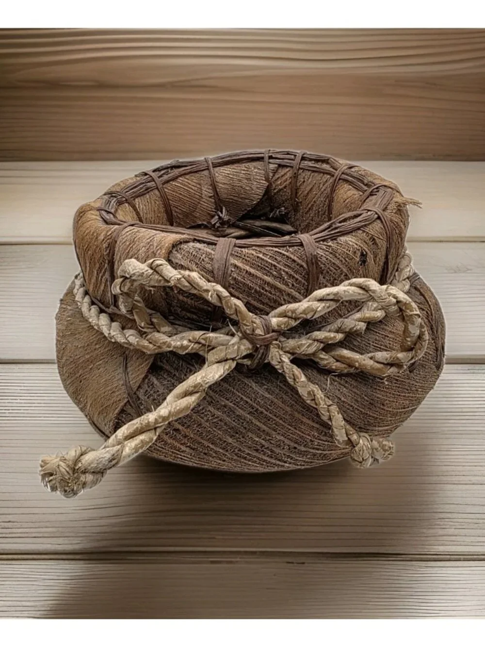 Primitive Folk Art Handmade Bark Basket Planter Rustic Native American